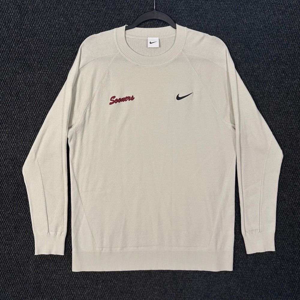 Nike Tour Oklahoma Sooners Knit Golf Sweater Mens L Cream SEC Lightweight
